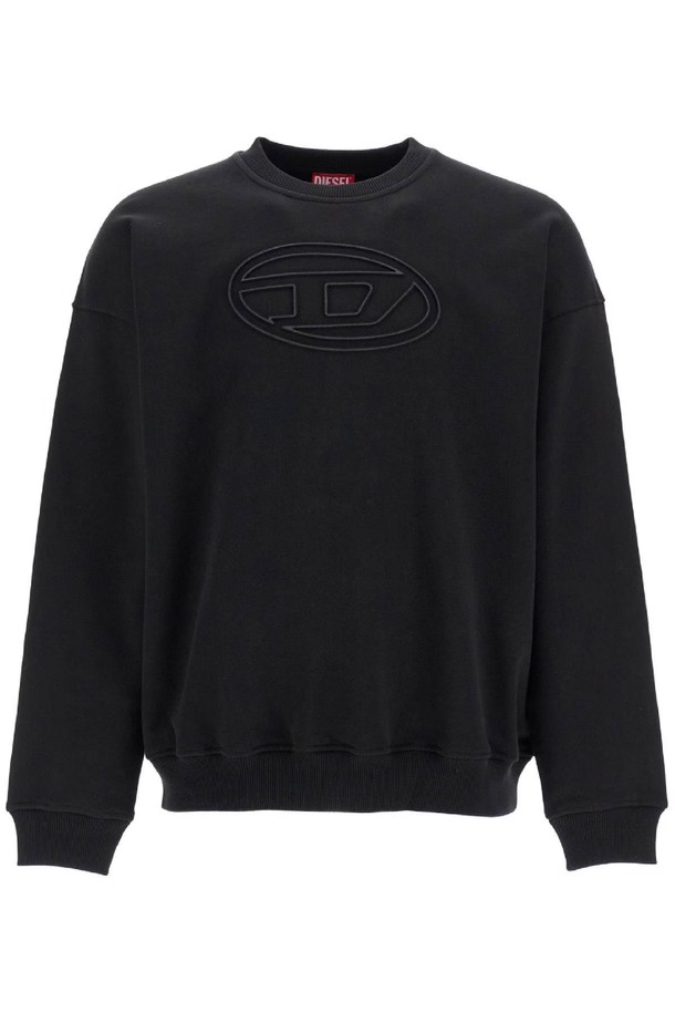 DIESEL - 스웨트셔츠 - 디젤 남성 맨투맨 후드 black cotton sweatshirt with embroidered s mart bigoval logo NB02