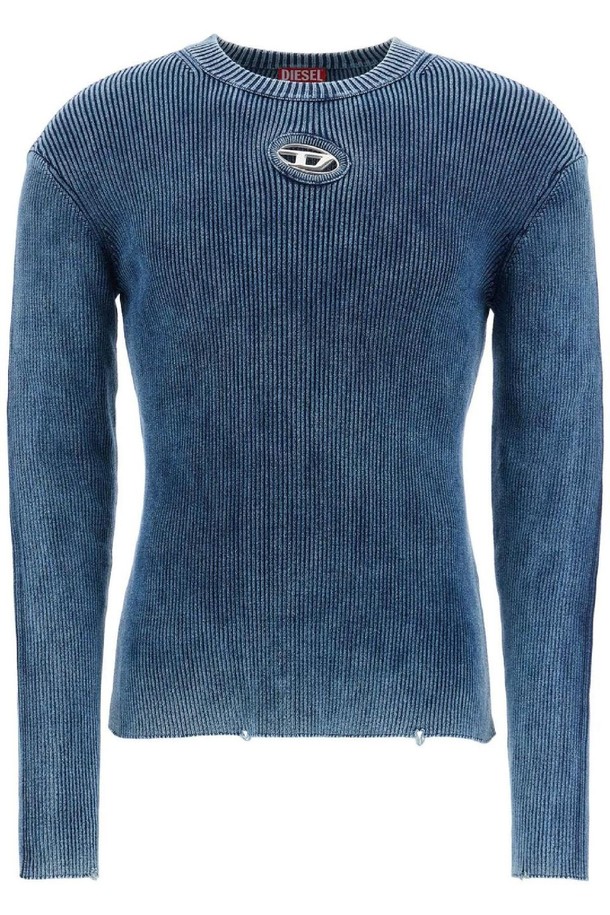 DIESEL - 스웨터 - 디젤 남성 스웨터 blue peacoat vertical ribbed cotton sweater NB02