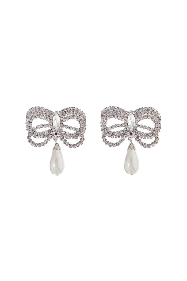 ALESSANDRA RICH - 귀걸이 - 알렉산드라리치 여성 귀걸이 hypoallergenic brass earrings in silver with bow and drop pearl NB02