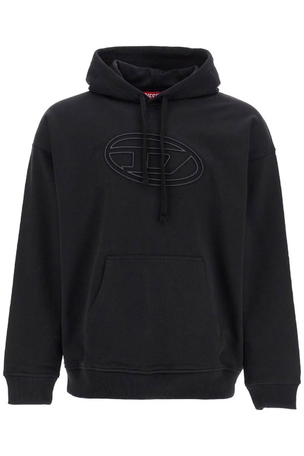 DIESEL - 스웨트셔츠 - 디젤 남성 맨투맨 후드 black cotton hoodie with embossed logo NB02