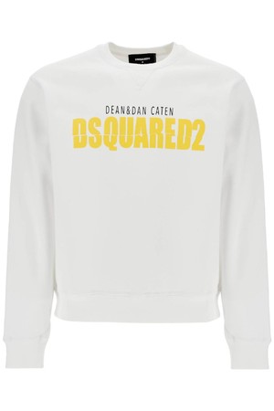 디스퀘어드2 남성 맨투맨 후드 white cotton sweatshirt with distinctive yellow logo NB02