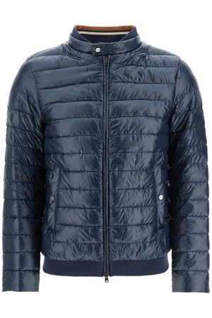 에르노 남성 패딩 dark blue lightweight quilted nylon down jacket with high collar NB02