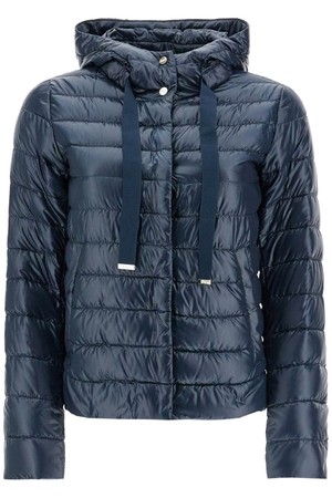 에르노 여성 패딩 cropped down jacket with hood in ultralight dark blue nylon NB02