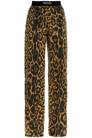 톰포드 여성 바지 wide leg leopard print silk pants in camel and black NB02