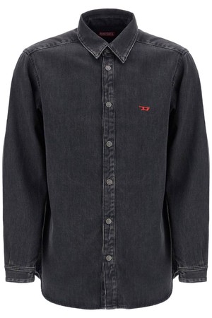 디젤 남성 셔츠 black denim shirt in cotton and lyocell with a faded effect NB02