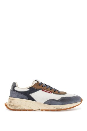 디스퀘어드2 남성 스니커즈 low top blue denim sneakers in leather with suede inserts and rubber sole NB02