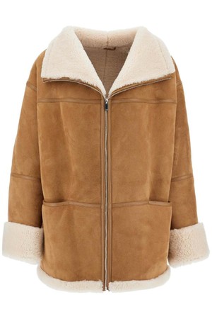 토템 여성 레더 자켓 biscuits shearling lamb leather jacket with wide collar NB02