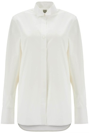 토템 여성 셔츠 블라우스 white asymmetrical organic cotton tuxedo shirt NB02