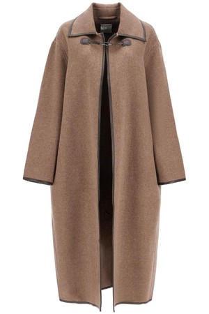 토템 여성 코트 oversized brown wool long coat with minimalist double clasp NB02