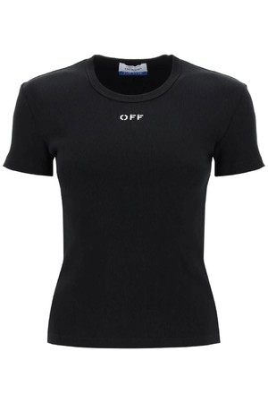 오프화이트 여성 티셔츠 ribbed t shirt with off embroidery NB02