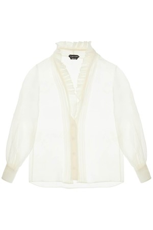 톰포드 여성 셔츠 블라우스 cream silk shirt with ruffled collar and mother of pearl buttons NB02