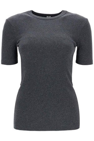 토템 여성 티셔츠 organic cotton ribbed sweater in charcoal melange with wide neckline NB02