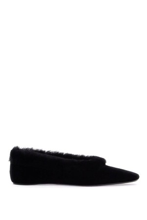 토템 여성 플랫 슈즈 black velvet ballerinas with shearling trim NB02