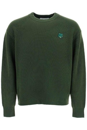 메종 키츠네 남성 스웨터 ranger green wool and viscose sweater with fox patch NB02