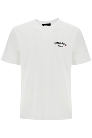 디스퀘어드2 남성 티셔츠 white cotton t shirt with embroidered logo NB02