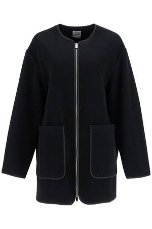 토템 여성 코트 black wool felt high collar jacket with zip NB02