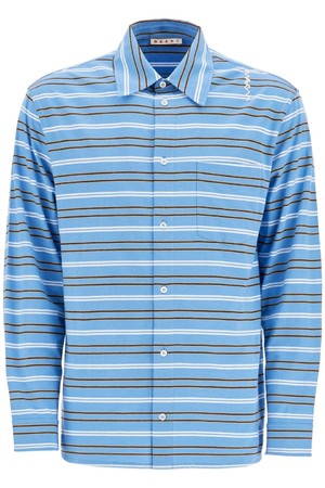 마르니 남성 폴로티 light blue cotton turtleneck polo with horizontal stripes NB02