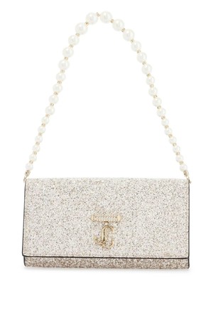 지미추 여성 클러치백 jimmy choo portafoglio a catena tessuto glitterato sabbia chiaro perle bianche piccolo NB02