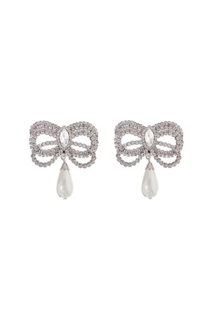 알렉산드라리치 여성 귀걸이 hypoallergenic brass earrings in silver with bow and drop pearl NB02