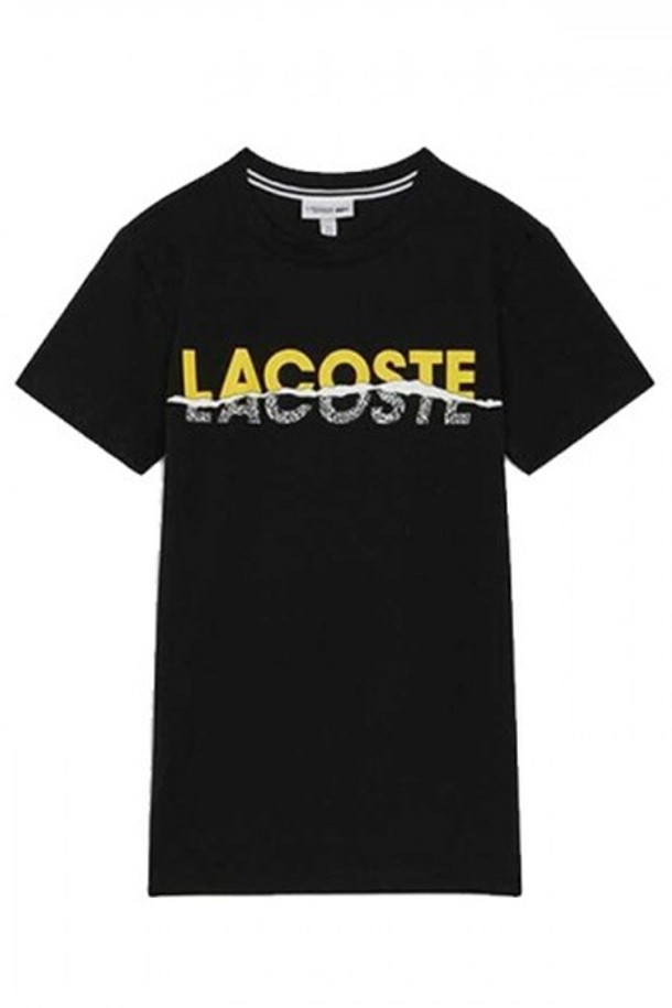 LACOSTE - 반팔티셔츠 - 라코스테 로고워딩 그래픽 반팔티 TH4907 Black