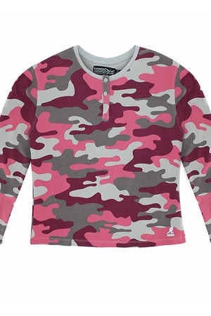 캉골 여성 와플 헨리 긴팔티셔츠 Pink Camo