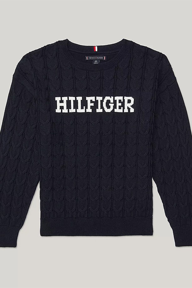 TOMMY HILFIGER - 의류 - 타미힐피거 보이즈 Monotye 로고 케이블 스웨터 Navy