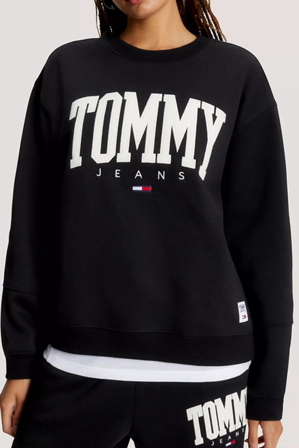 TOMMY HILFIGER - 스웻셔츠 - 타미힐피거 여성 바시티 로고 스웨트셔츠 Black