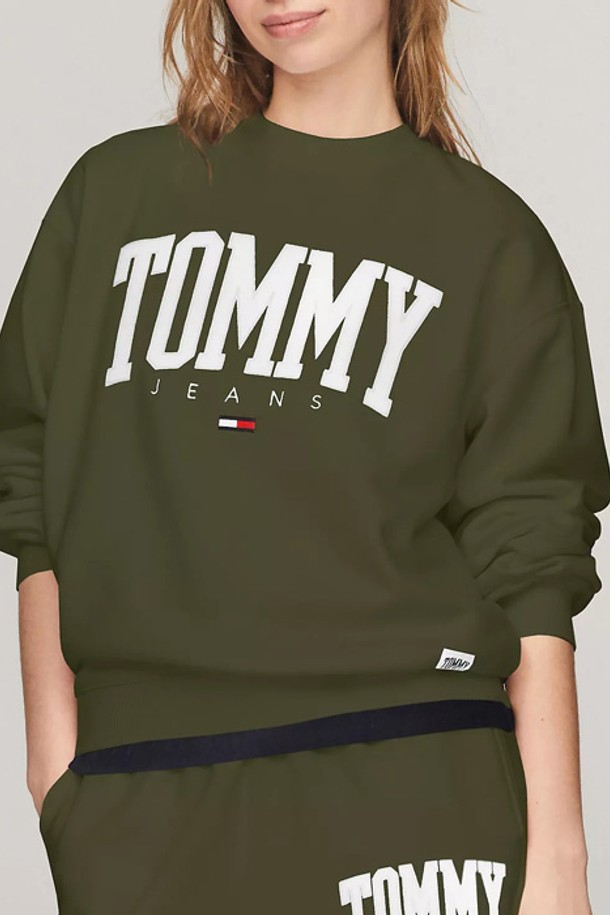 TOMMY HILFIGER - 스웻셔츠 - 타미힐피거 여성 바시티 로고 스웨트셔츠 Army Green