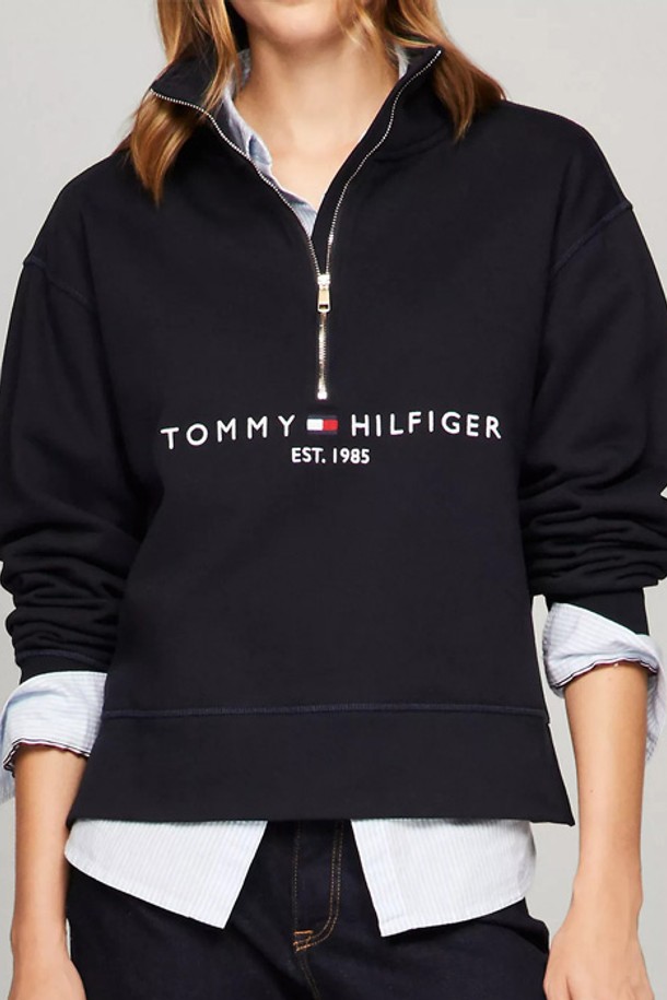 TOMMY HILFIGER - 스웻셔츠 - 타미힐피거 여성 로고 하프집 스웨트셔츠 Navy