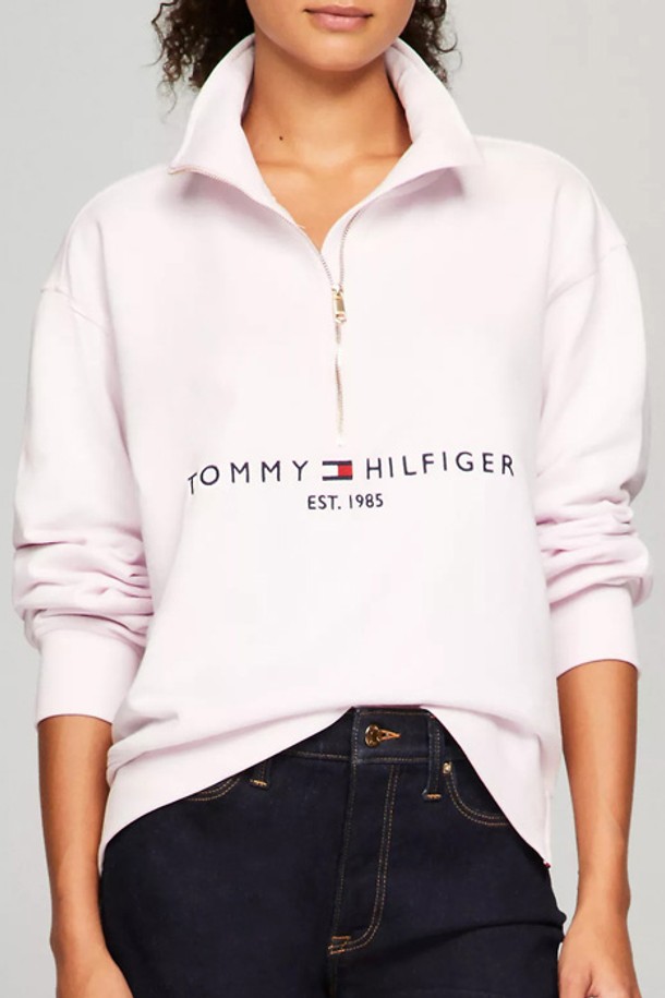 TOMMY HILFIGER - 스웻셔츠 - 타미힐피거 여성 로고 하프집 스웨트셔츠 Pink Dream