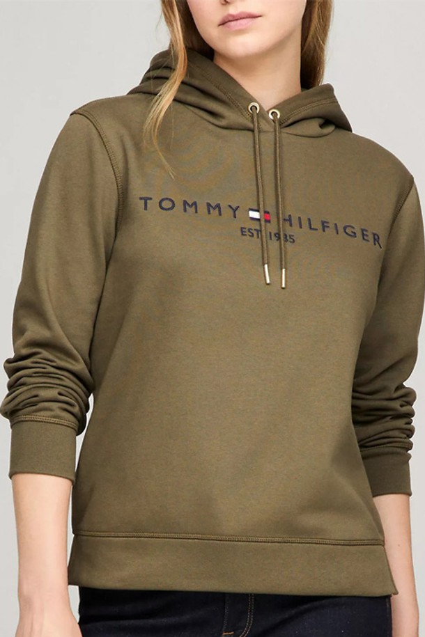 TOMMY HILFIGER - 스웻셔츠 - 타미힐피거 여성 Tommy 로고 후드티 Army Green