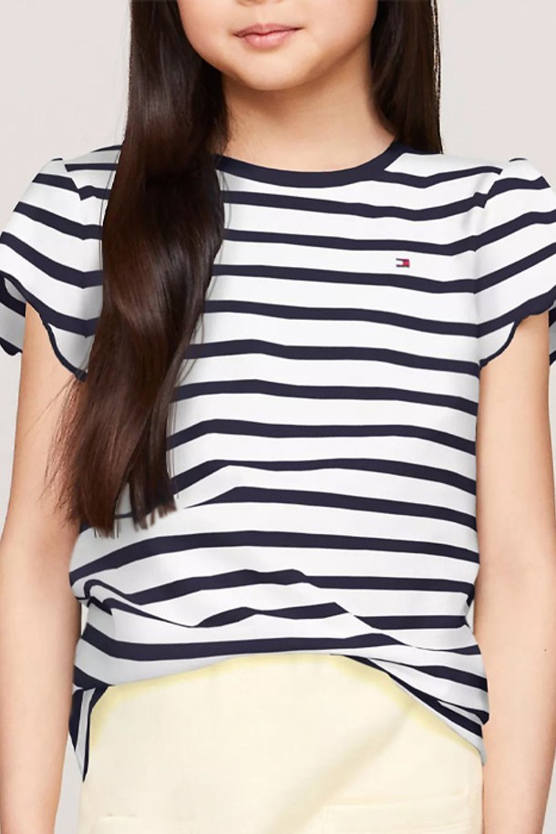 TOMMY HILFIGER - 의류 - 타미힐피거 걸즈 Stripe 러플 슬리브 탑 티셔츠 Navy