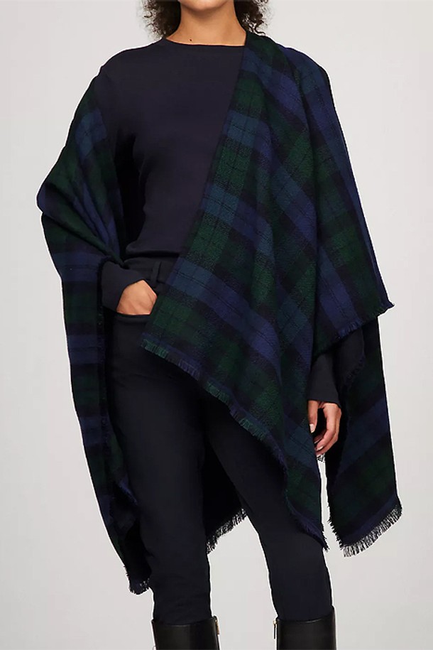 TOMMY HILFIGER - 가디건 - 타미힐피거 여성 블랙 워치 Plaid 케이프 Navy Multi