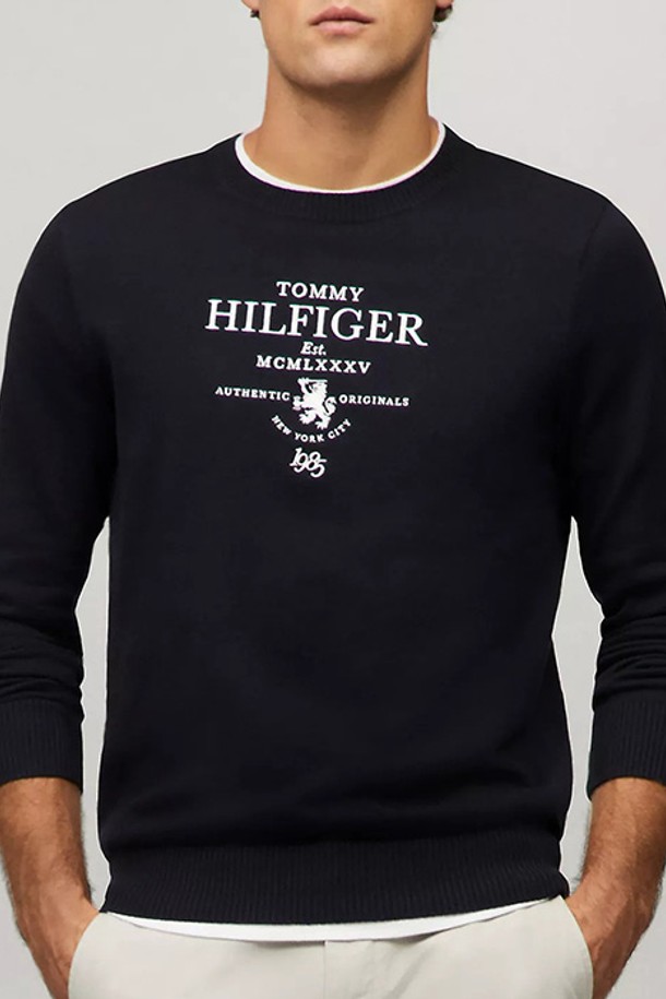 TOMMY HILFIGER - 스웨터 - 타미힐피거 남성 자수 크레스트 로고 스웨터 Navy