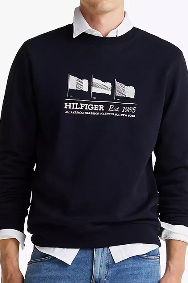 TOMMY HILFIGER - 스웨트셔츠 - 타미힐피거 남성 Hilfiger 플래그 그래픽 맨투맨 Navy