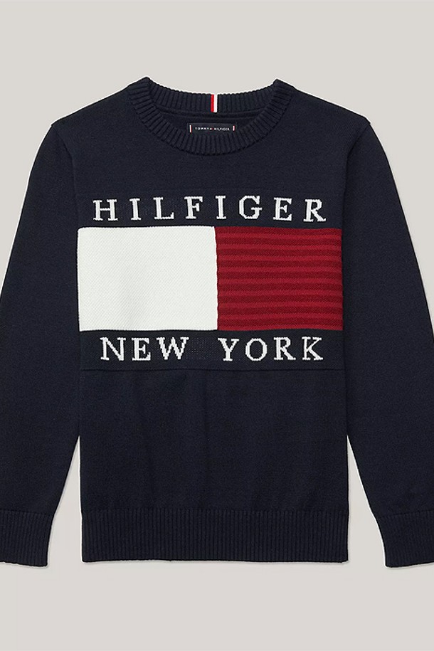 TOMMY HILFIGER - 의류 - 타미힐피거 보이즈 빅플래그 크루넥 스웨터 Navy