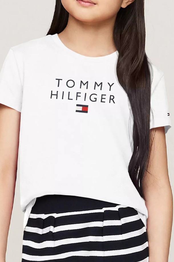 TOMMY HILFIGER - 의류 - 타미힐피거 걸즈 Hilfiger 로고 반팔티셔츠 White