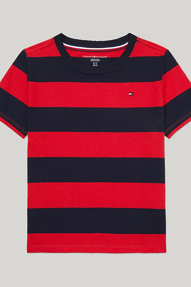 TOMMY HILFIGER - 의류 - 타미힐피거 보이즈 Stripe 럭비 반팔티셔츠 Red Navy