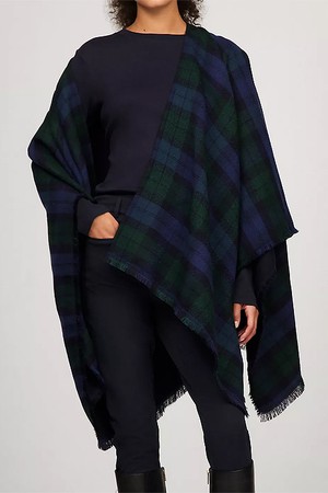 타미힐피거 여성 블랙 워치 Plaid 케이프 Navy Multi