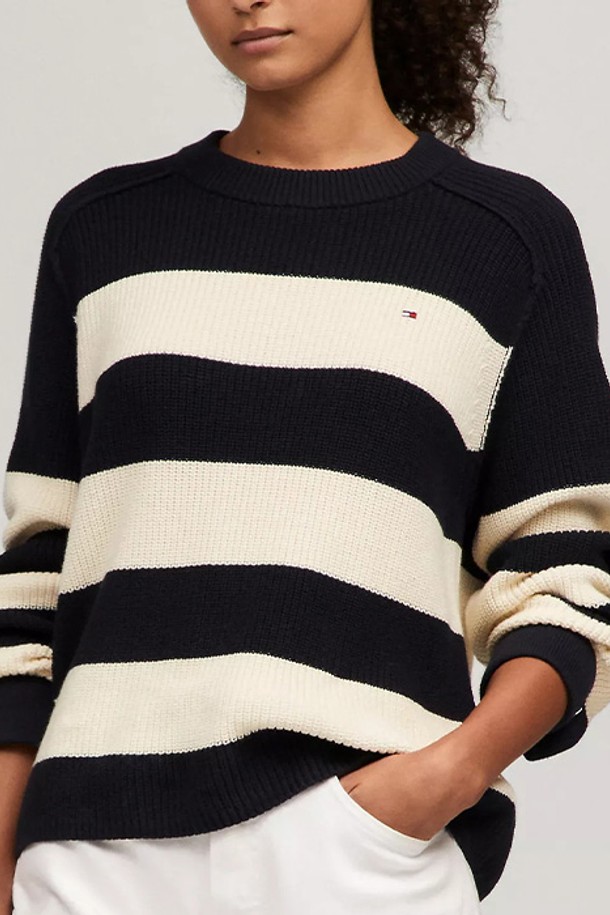 TOMMY HILFIGER - 스웨터 - 타미힐피거 여성 크루넥 Stripe 스웨터 Navy Multi