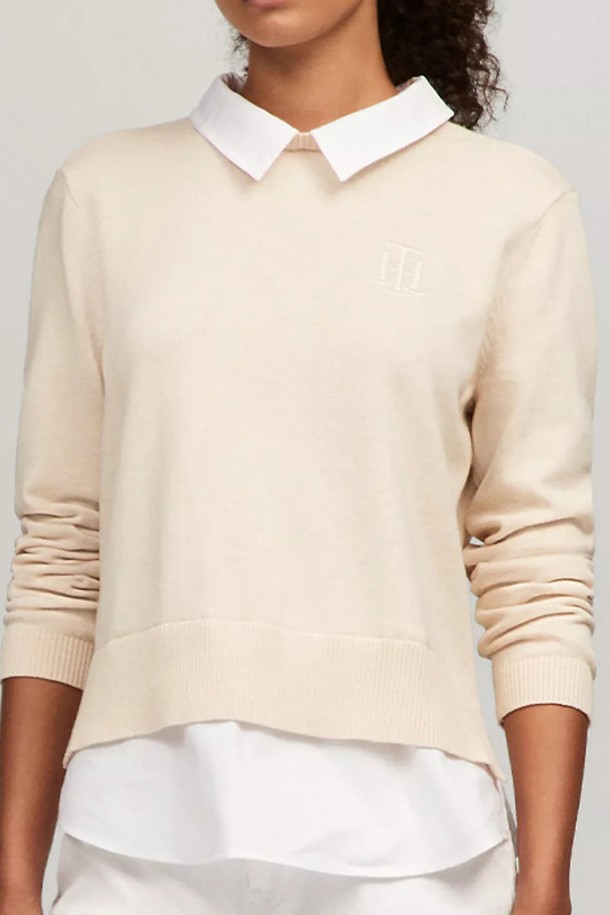 TOMMY HILFIGER - 스웨터 - 타미힐피거 여성 솔리드 레이어드룩 스웨터 Beige H