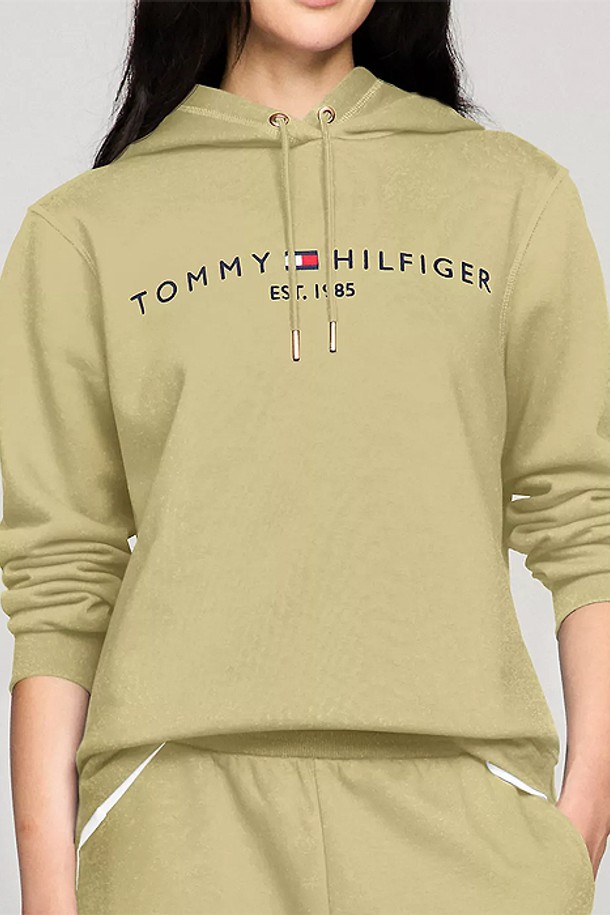 TOMMY HILFIGER - 스웻셔츠 - 타미힐피거 여성 Tommy 로고 후드티 Faded Olive