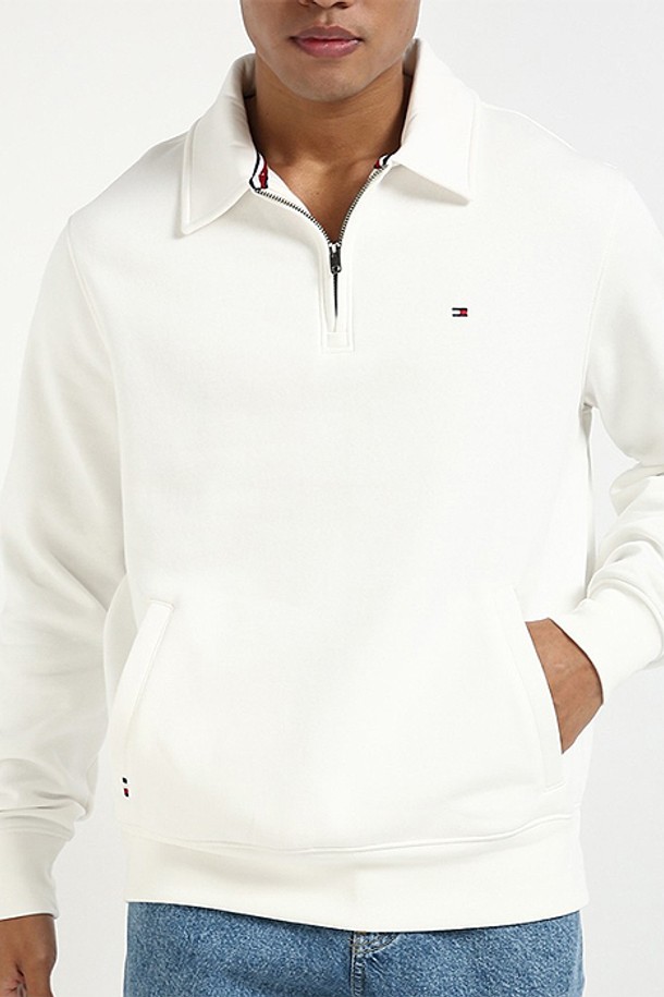 TOMMY HILFIGER - 스웨트셔츠 - 타미힐피거 남성 쿼터집 Collar 스웨트셔츠 White