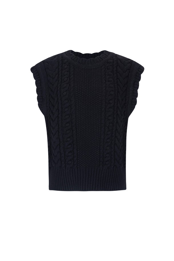 pelote - 베스트 - Frill Twist Round Neck Wool Knit Vest