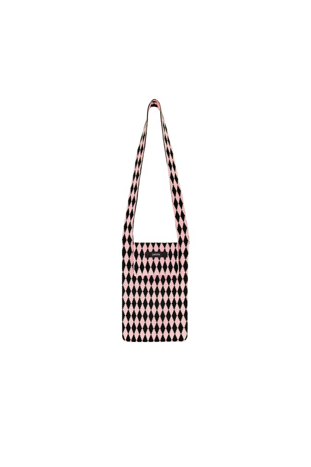 pelote - 크로스백 - Diamonds Check Knit Cross Bag (L/Pink Mix)