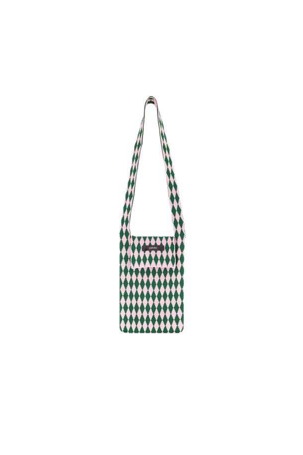 pelote - 크로스백 - Diamonds Check Knit Cross Bag (L/Pink Mix)