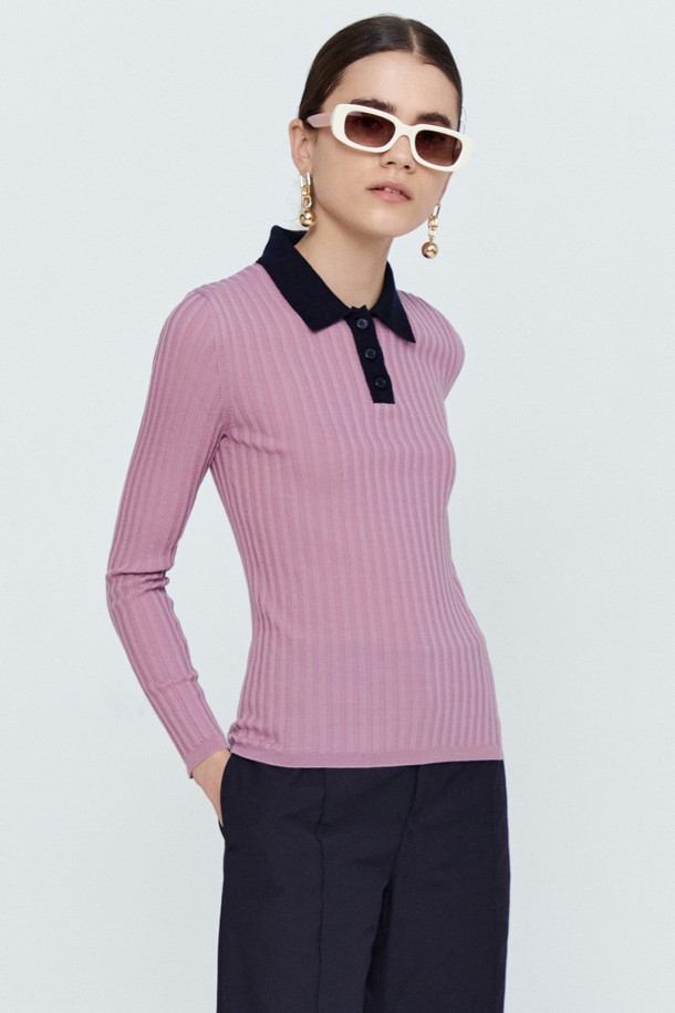 pelote - 긴소매 티셔츠 - Slim Collar Wool Knit