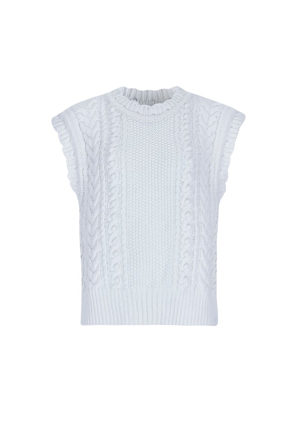 pelote - 베스트 - Frill Twist Round Neck Wool Knit Vest