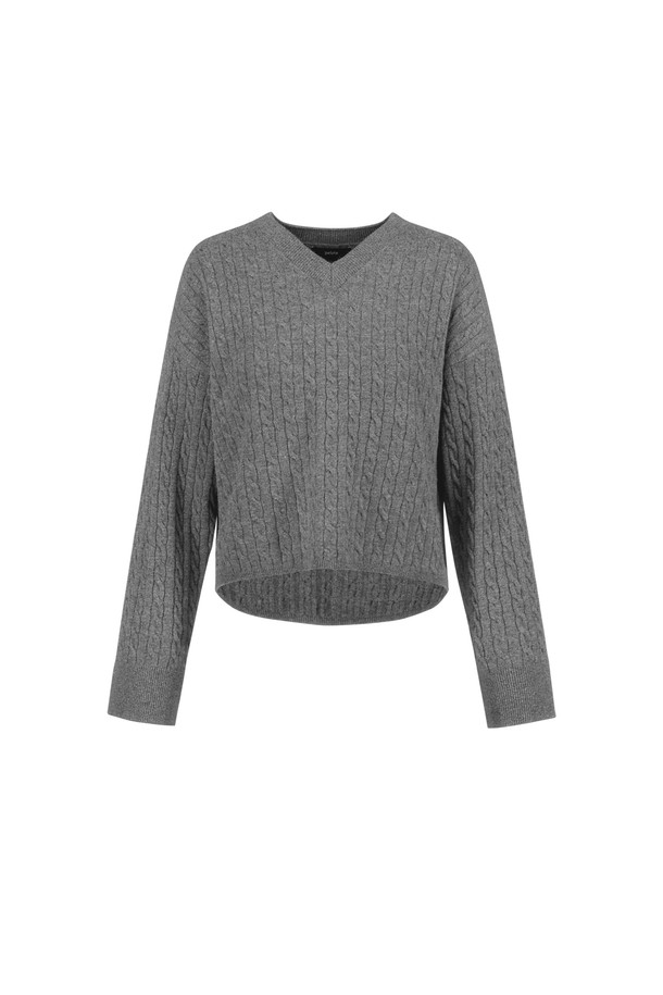 pelote - 스웨터 - Cable V-Neck Wool Semicrop Knit