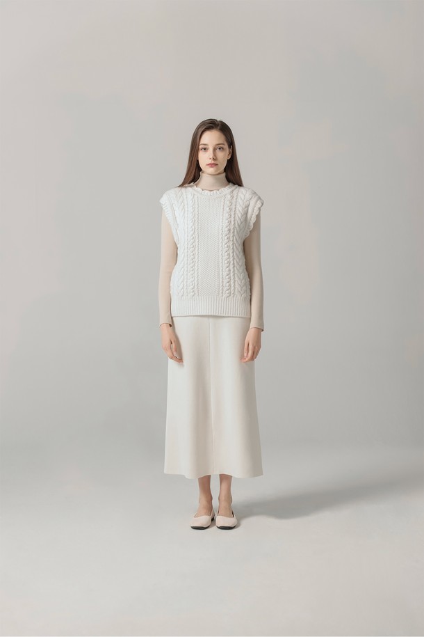 pelote - 베스트 - Frill Twist Round Neck Wool Knit Vest